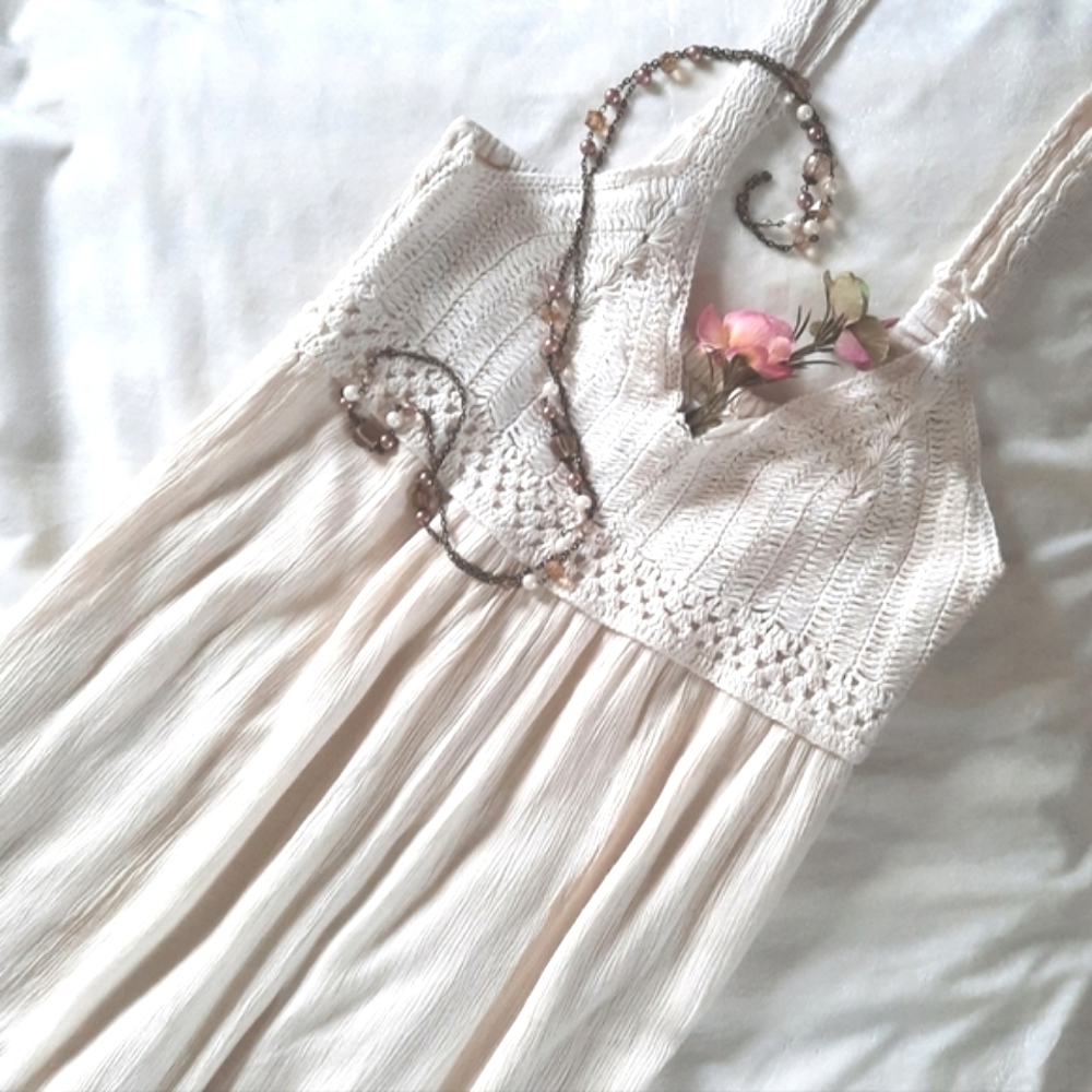 JAPNA Crochet Top Cream Romper Jumpsuit, Fully Lined